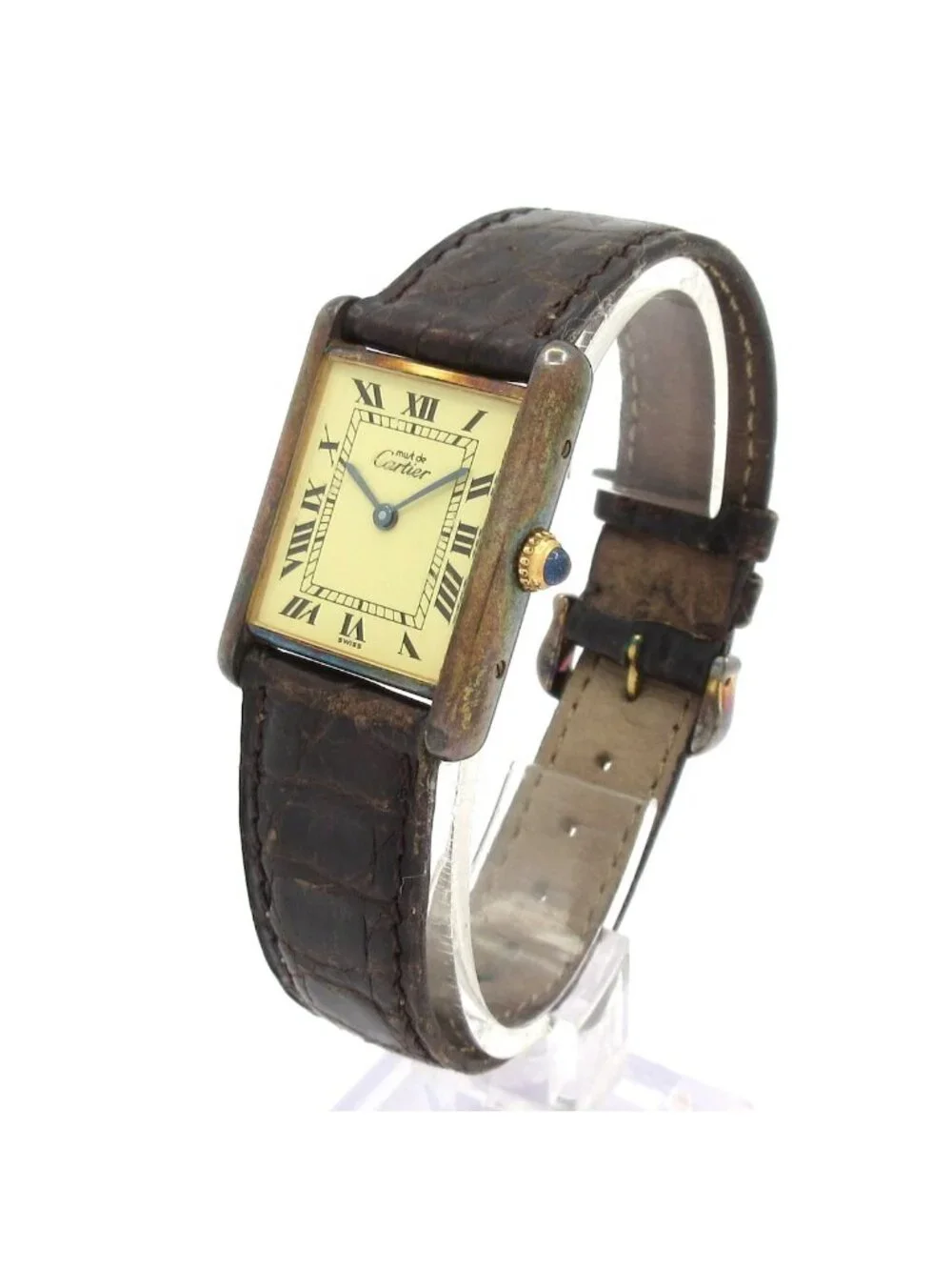 Cartier Watch Must Tank Vermeil 925 Croco Strap Ivory